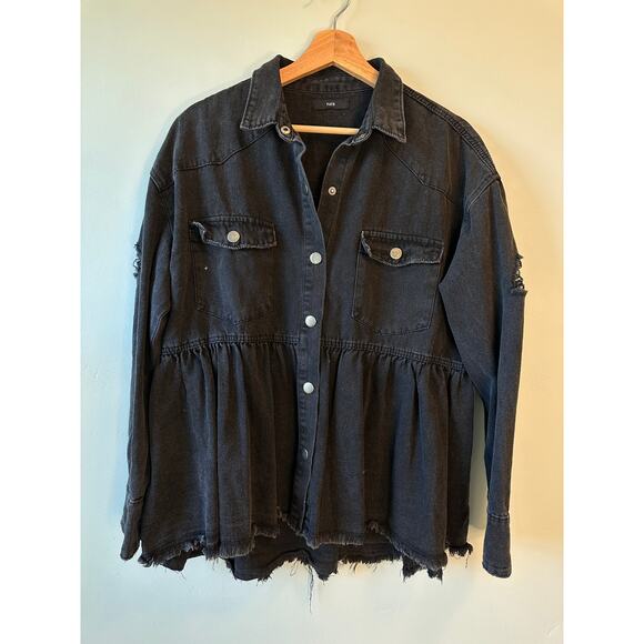 Fate Black Denim Oversized Ruffle Bottom Jacket - Picture 1 of 5